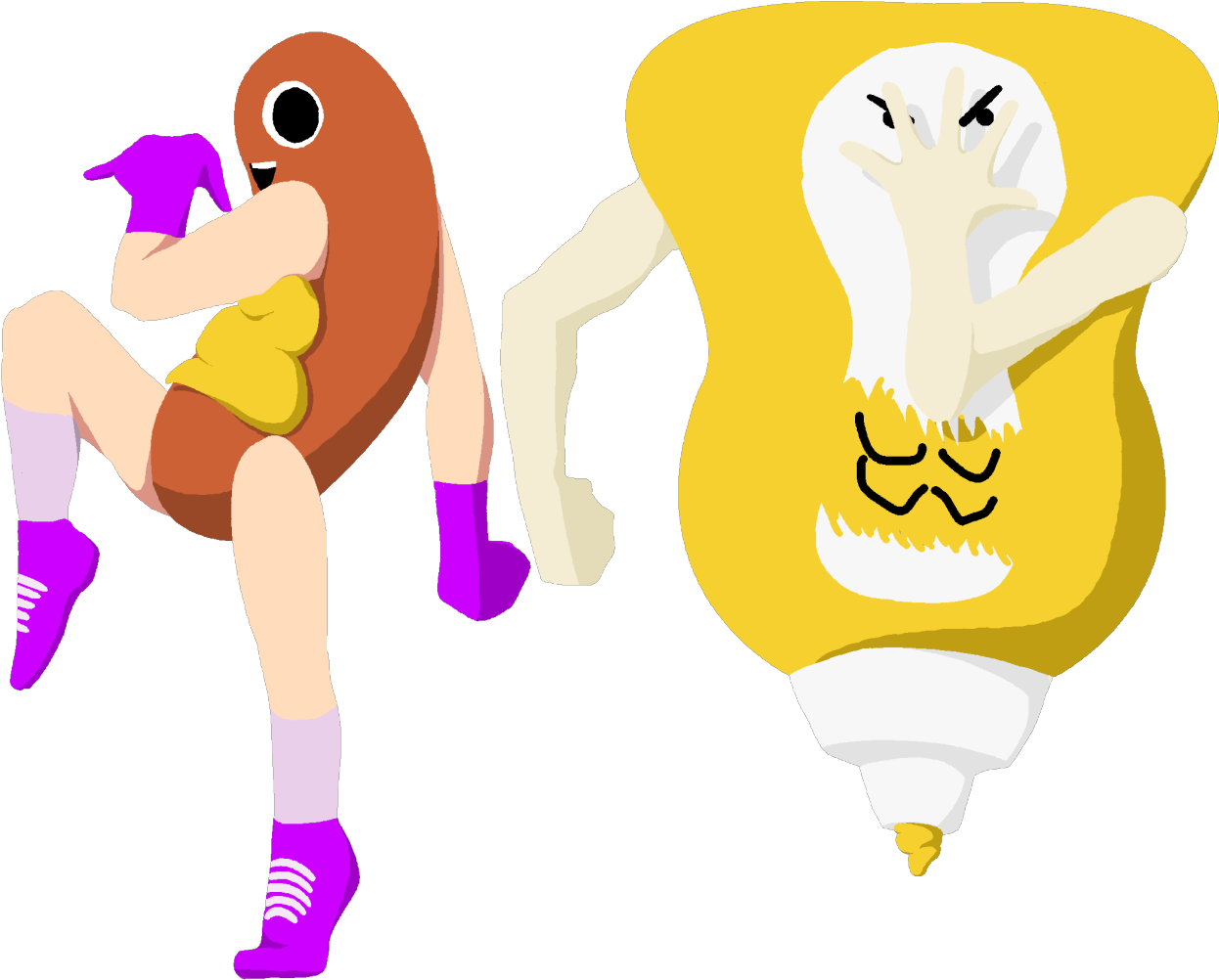 Animated Food Characters Exercising PNG Image