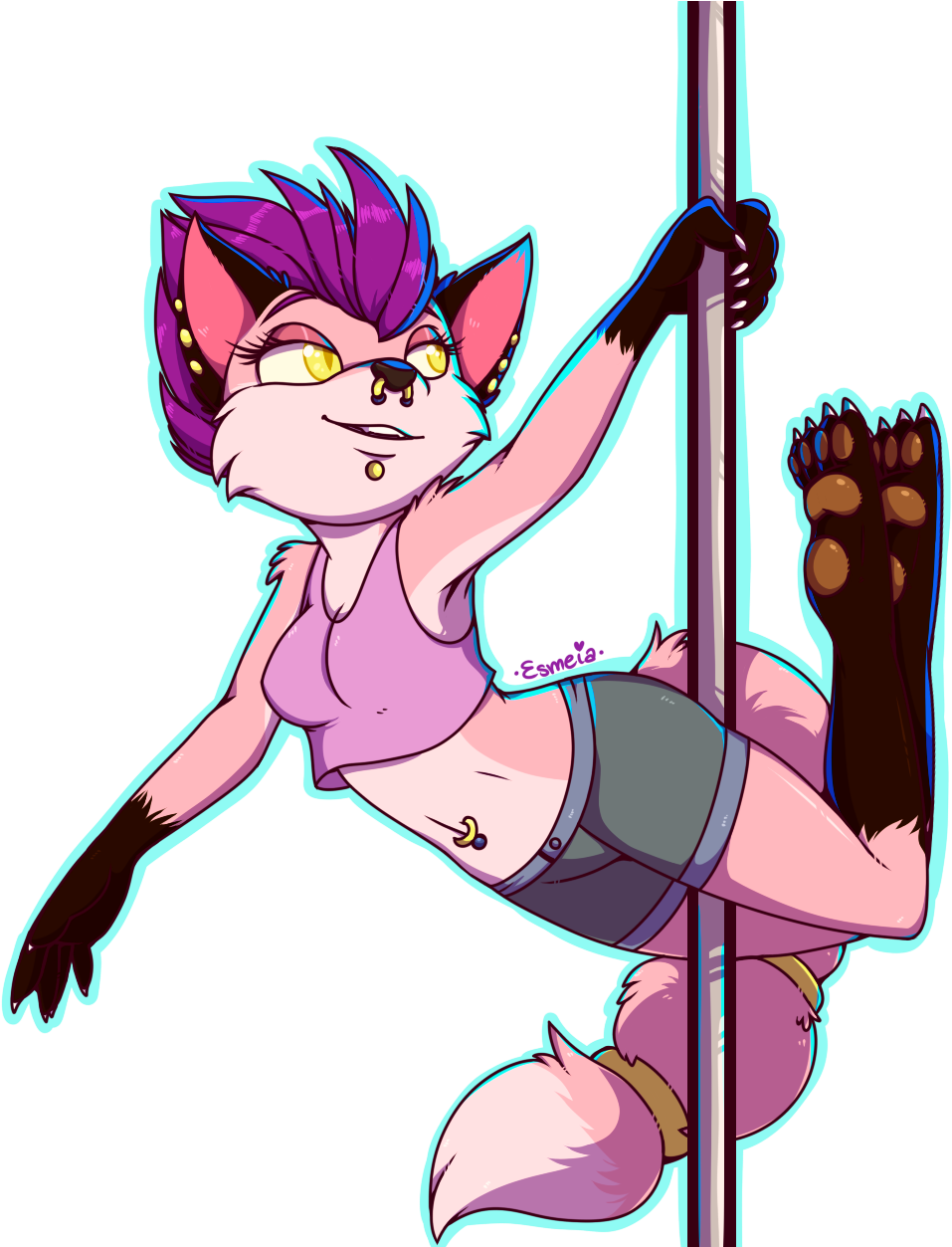 Animated_ Fox_ Pole_ Dance_ Illustration PNG Image