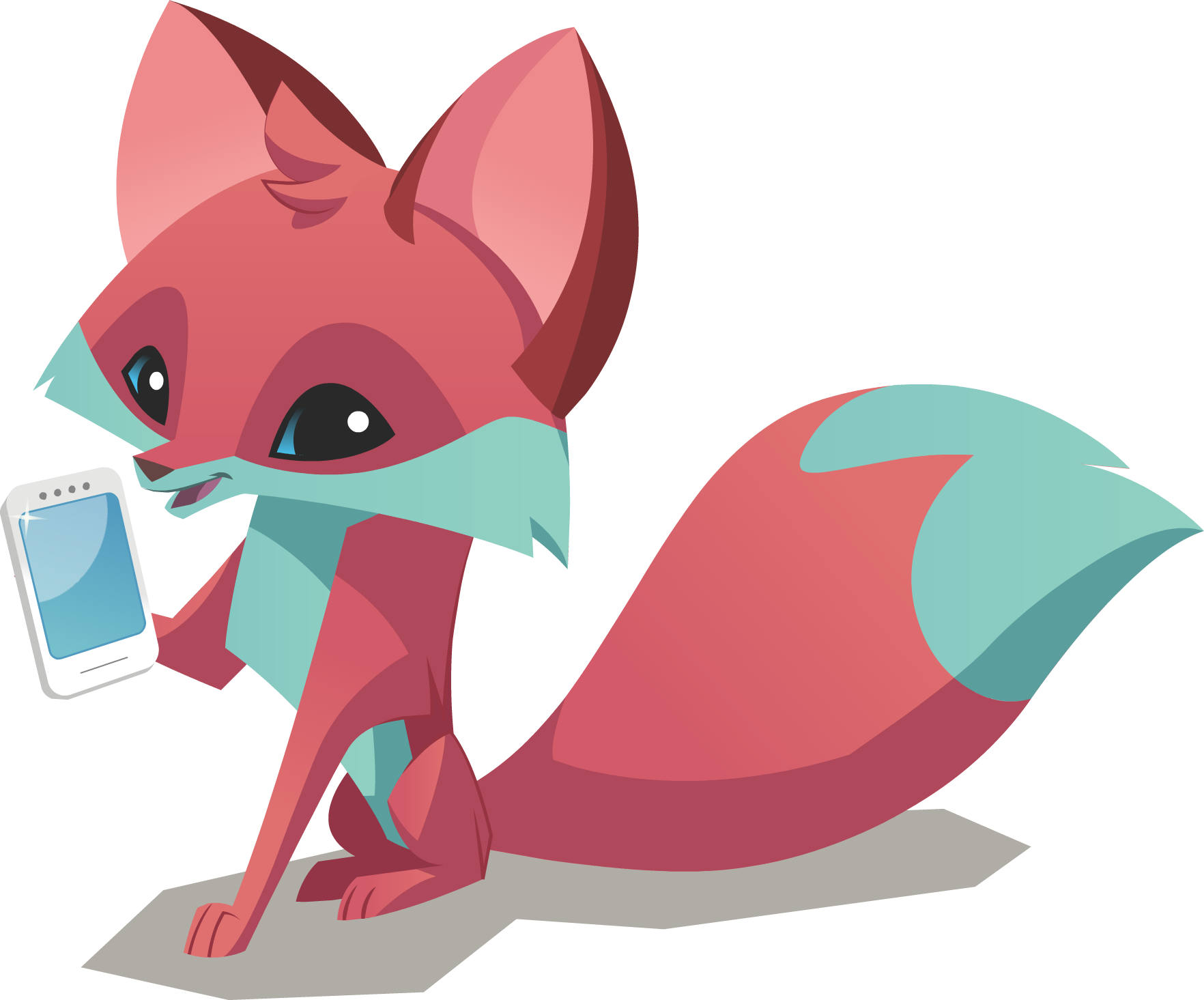 Animated Foxwith Smartphone PNG Image