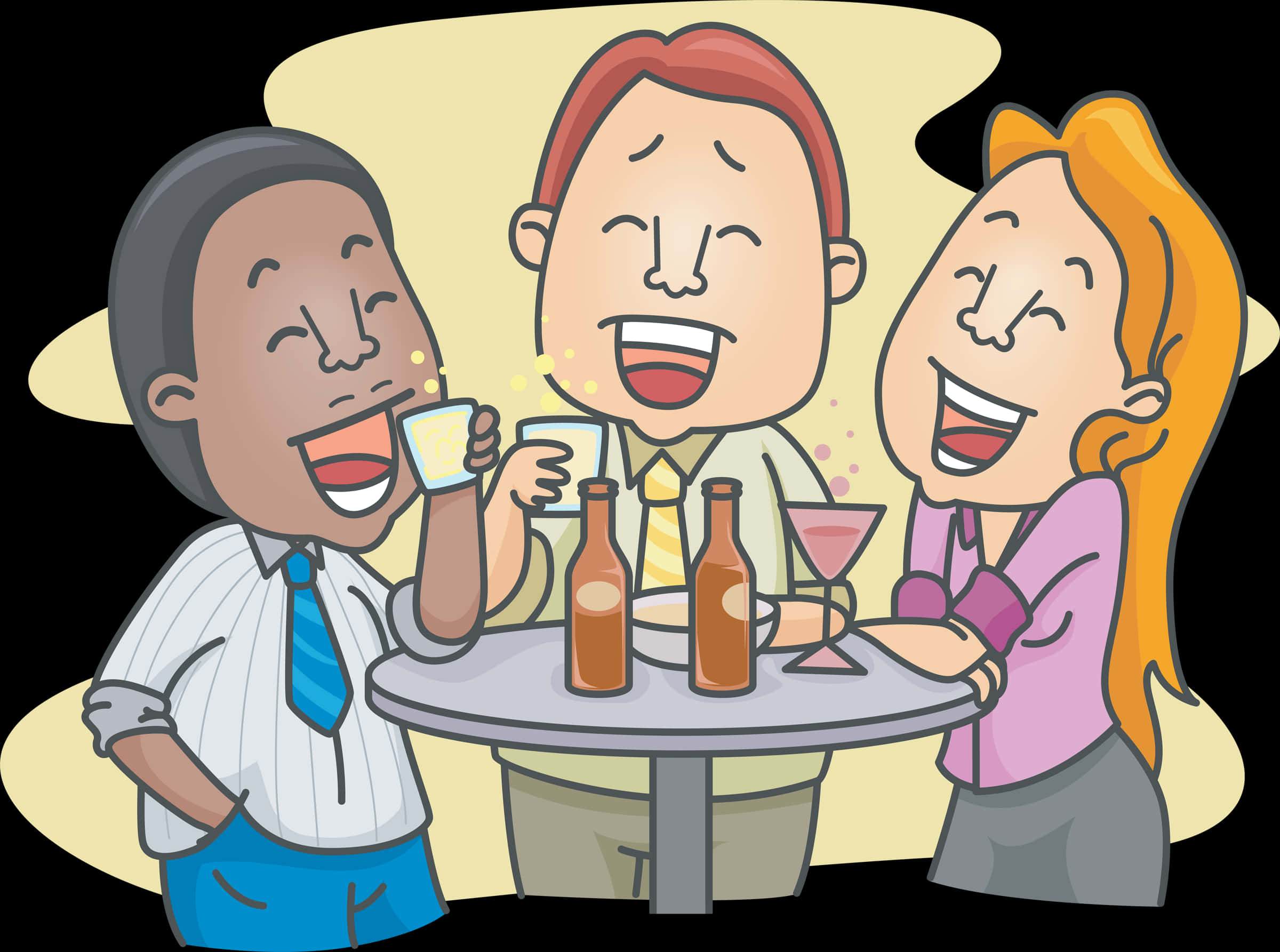 Animated Friends Enjoying Drinks PNG Image