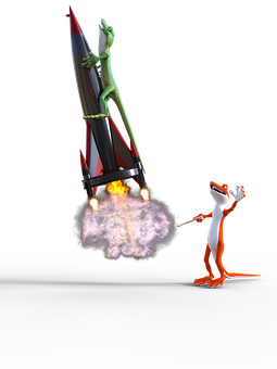 Animated Frogswith Rocket PNG Image