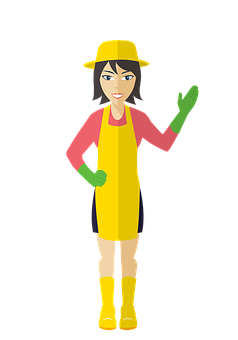 Animated Gardener Woman Yellow Outfit PNG Image