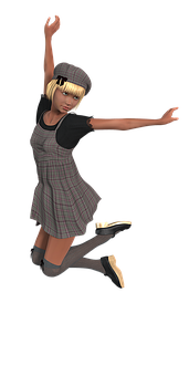 Animated Girl Dancingin Plaid Dress PNG Image