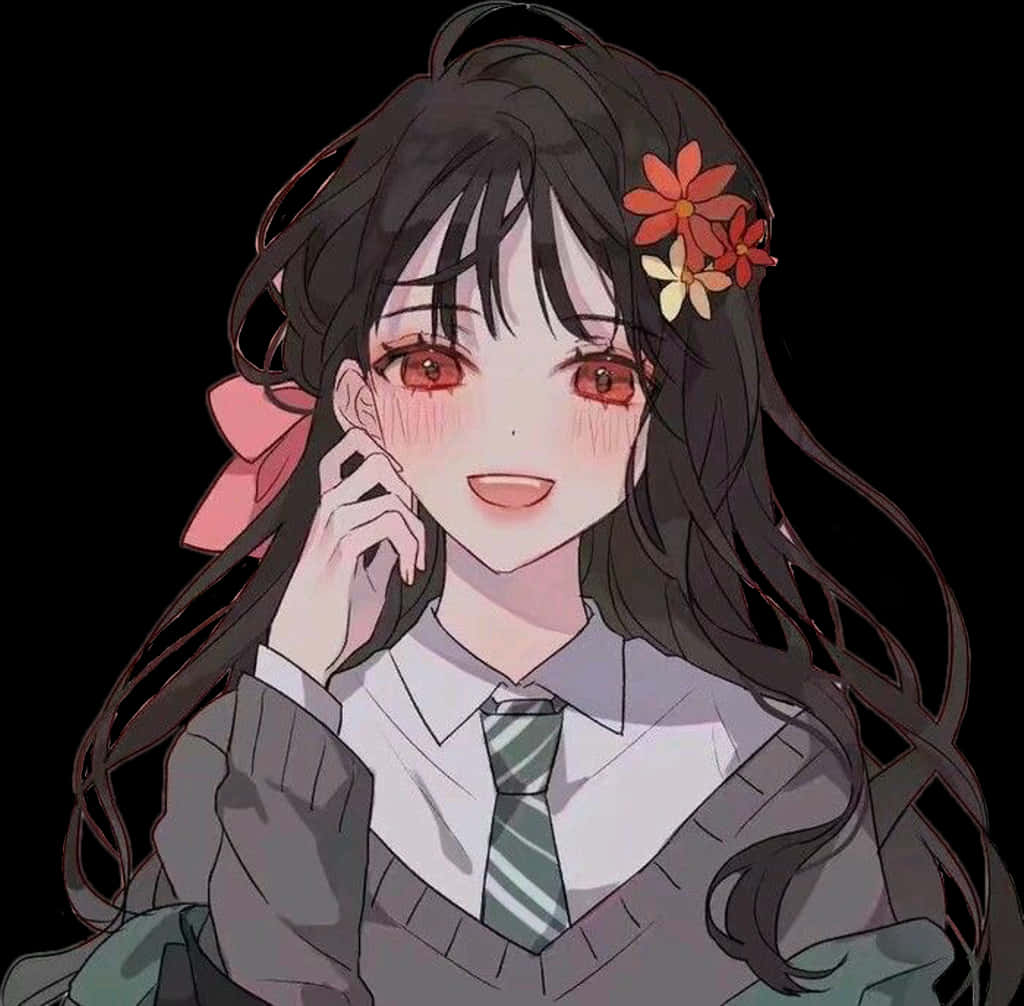 Animated Girl Floral Hairpiece Smile.jpg PNG Image