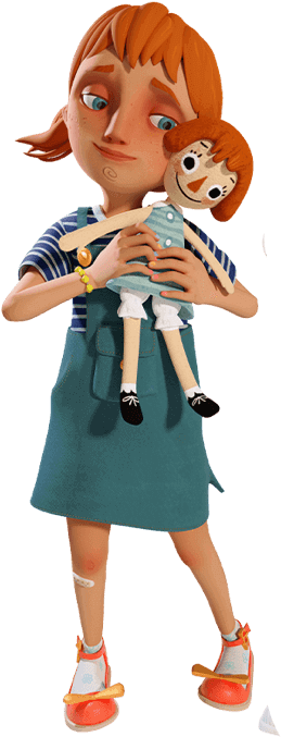 Animated Girl Holding Doll PNG Image