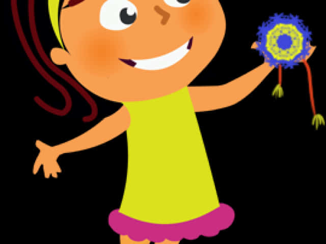 Animated Girl Holding Rakhi PNG Image