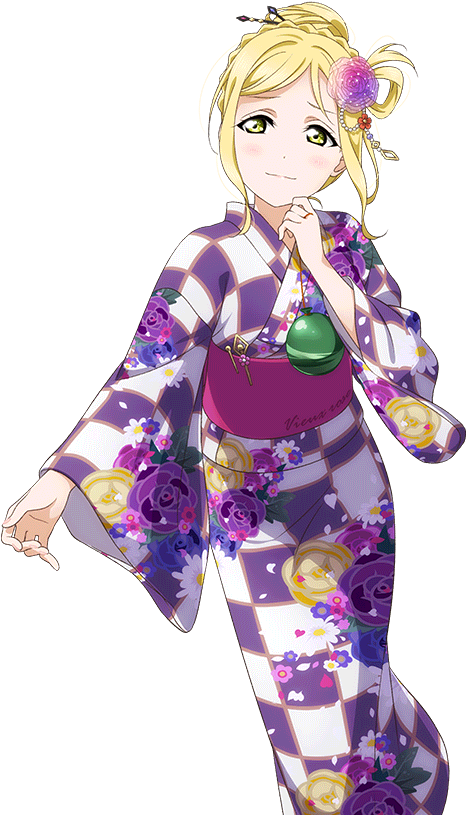 Animated Girl In Floral Kimono PNG Image