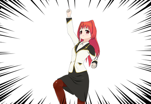 Animated Girl Raising Fistin Triumph PNG Image