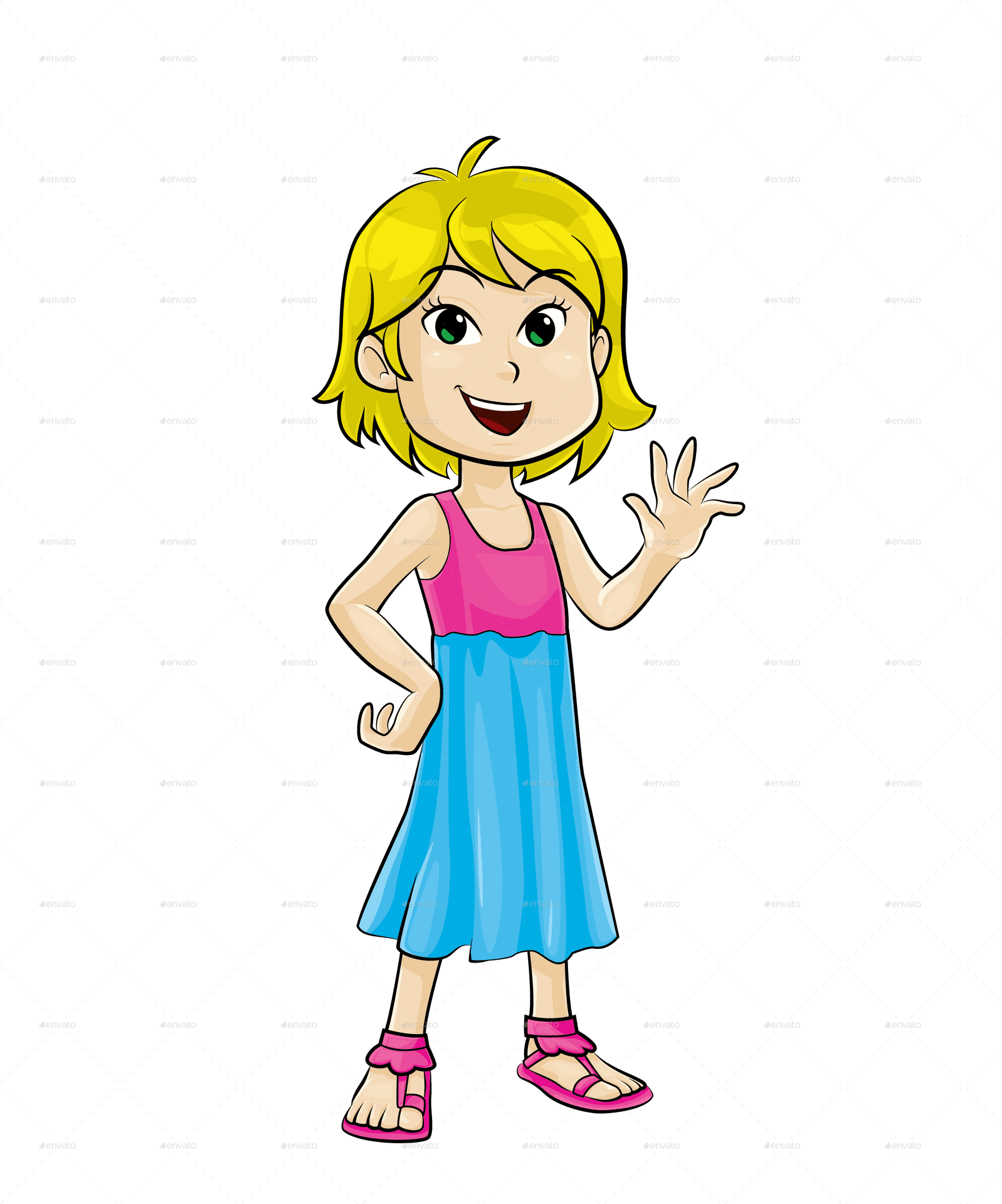 Animated Girl Waving Hello PNG Image