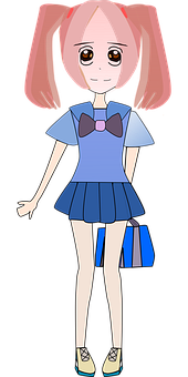 Animated Girlin Blue Outfit PNG Image