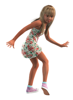 Animated Girlin Floral Dress PNG Image