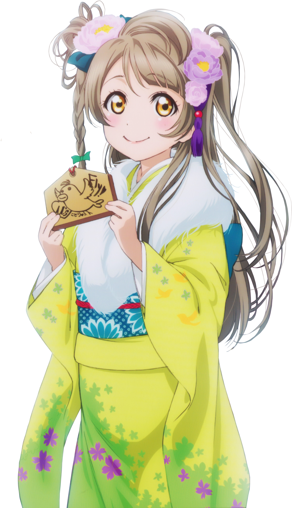 Animated Girlin Green Kimonowith Fan PNG Image