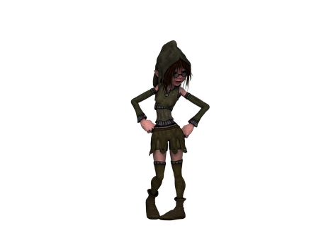 Animated Girlin Green Outfit PNG Image