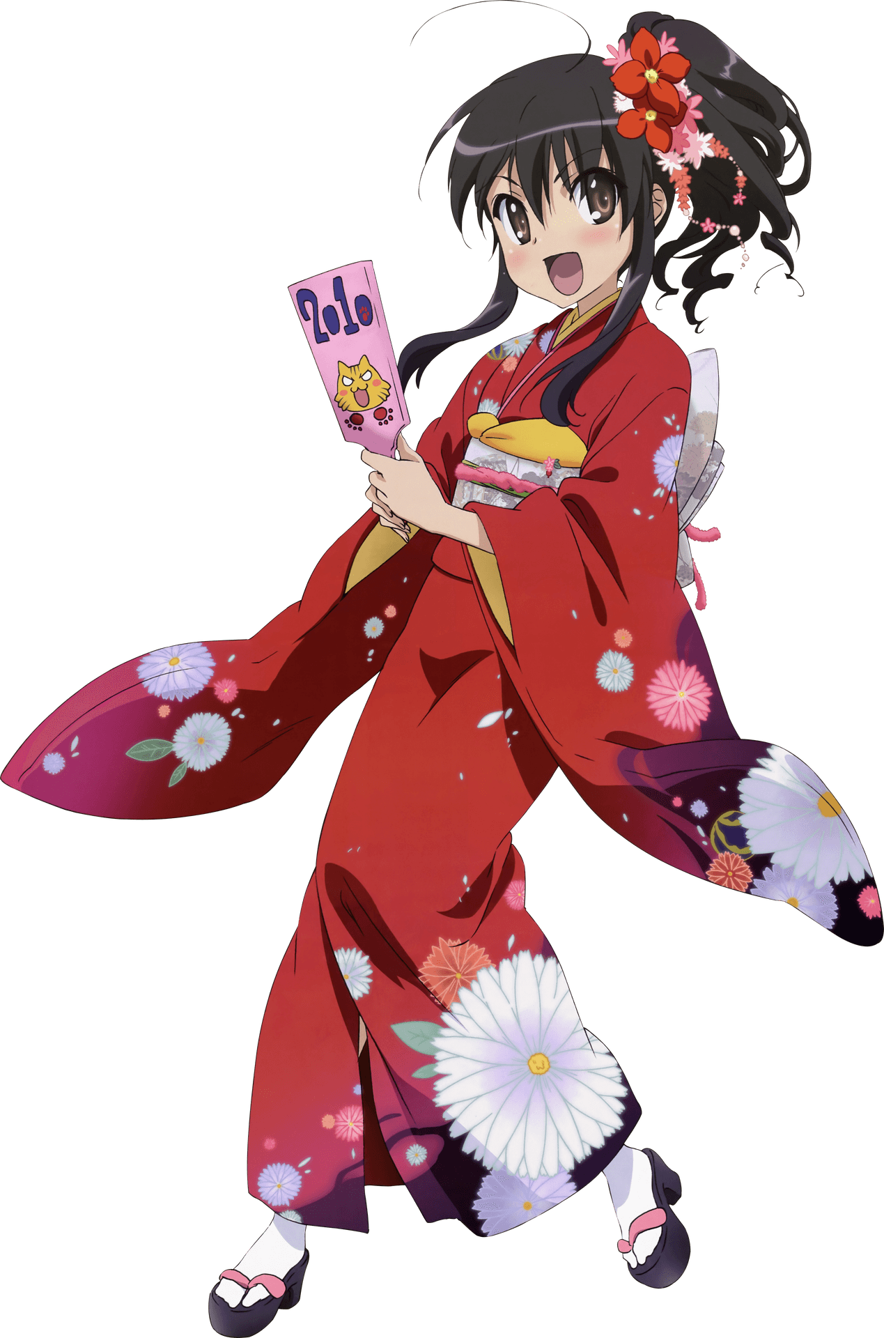 Animated Girlin Red Kimono PNG Image