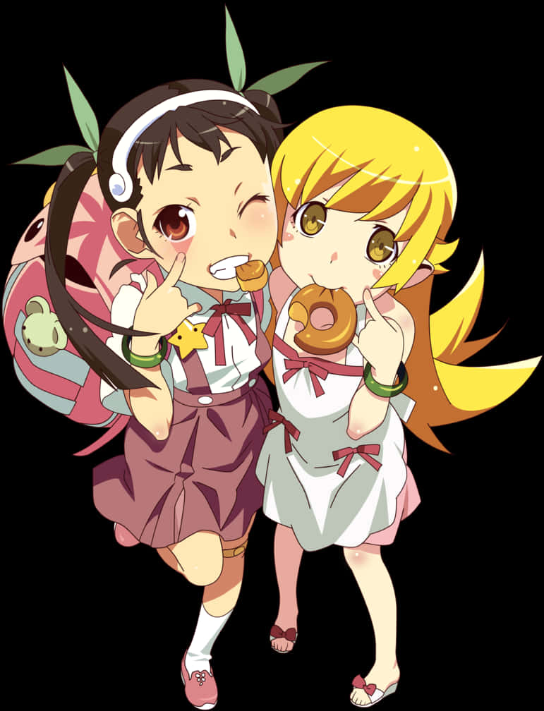 Animated Girls Eating Donuts PNG Image