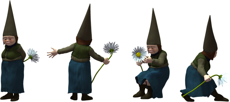 Animated Gnome With Flower Sequence PNG Image