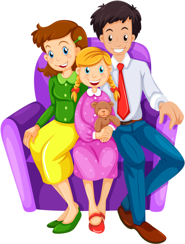 Animated Happy Family Sitting Together PNG Image