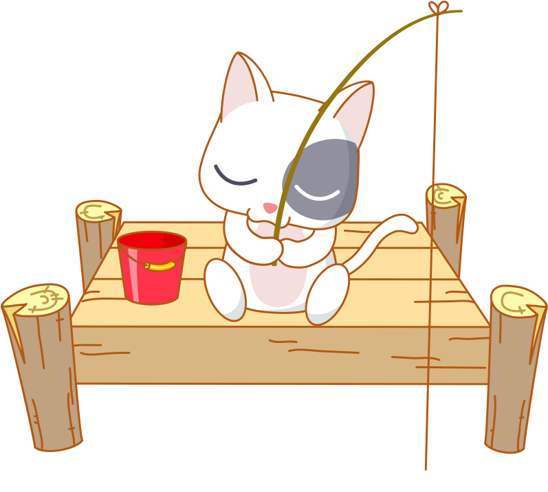 Animated Kitten Fishing On Dock PNG Image