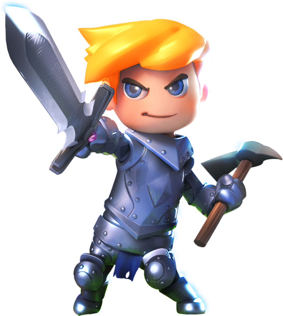 Animated Knight Character With Swordand Pickaxe PNG Image