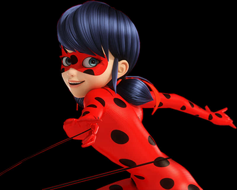 Animated Ladybug Heroine Action Pose PNG Image