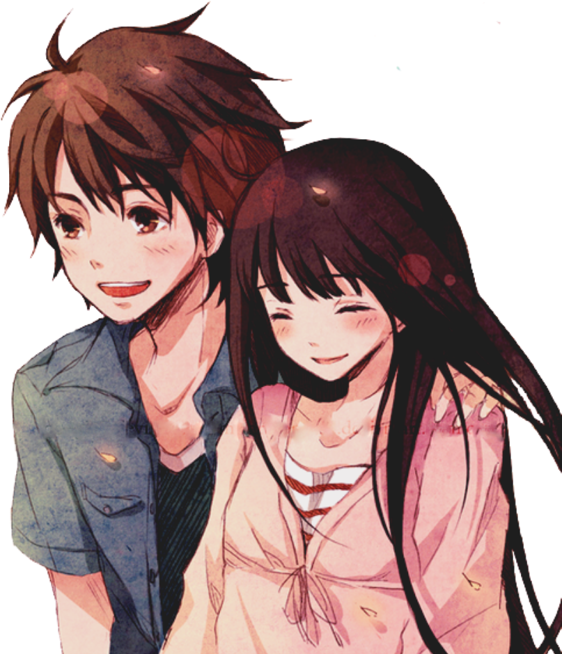 Animated Love Couple Smiling Together PNG Image