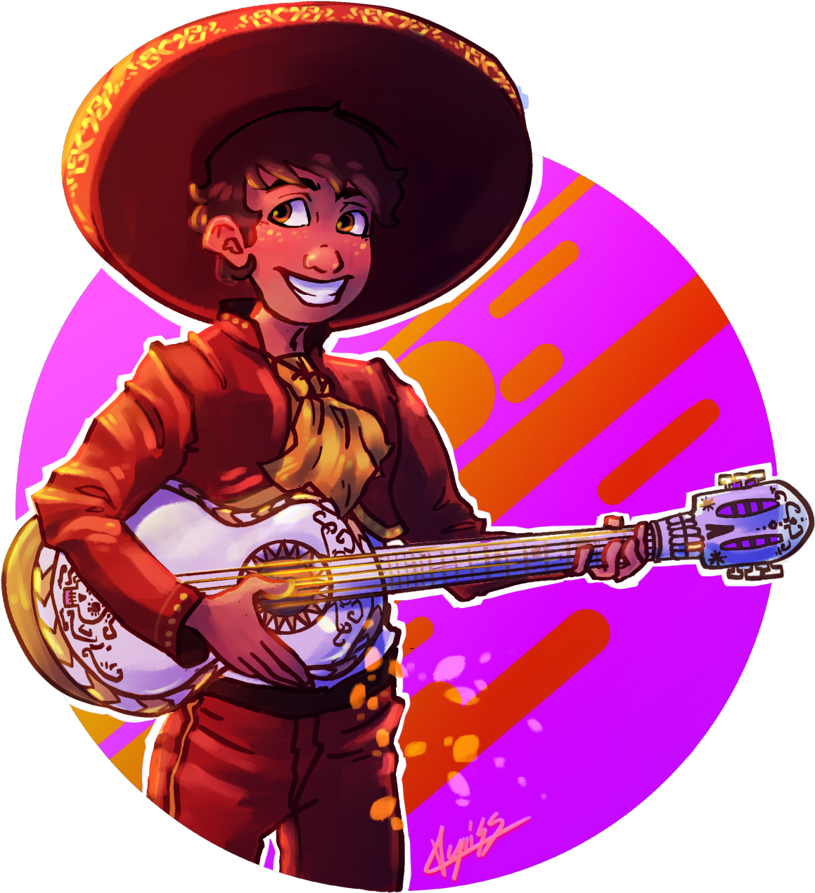 Animated Mariachi Guitar Player PNG Image