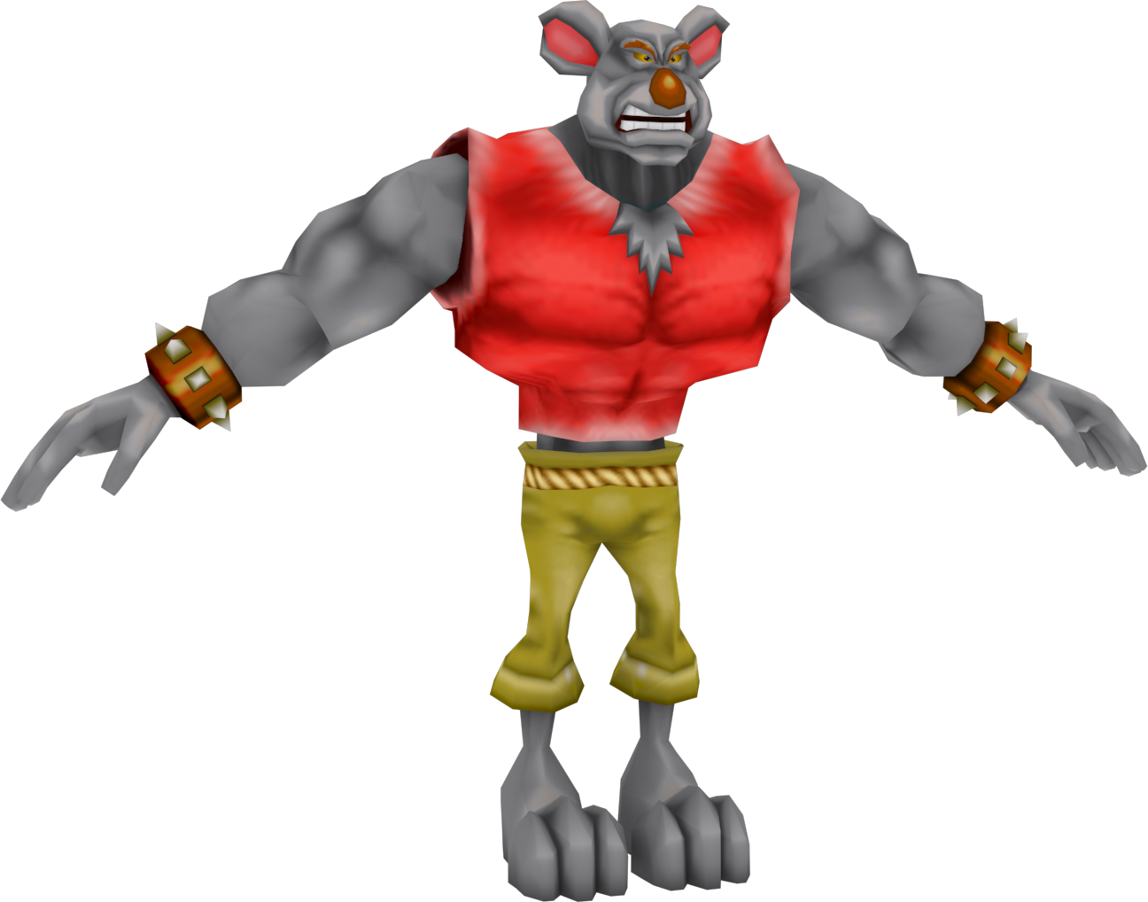 Animated Muscular Character Red Vest PNG Image