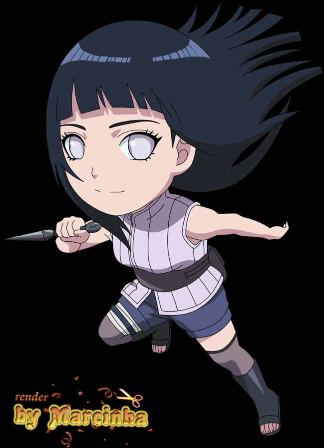 Animated Ninja Girl Action Pose PNG Image