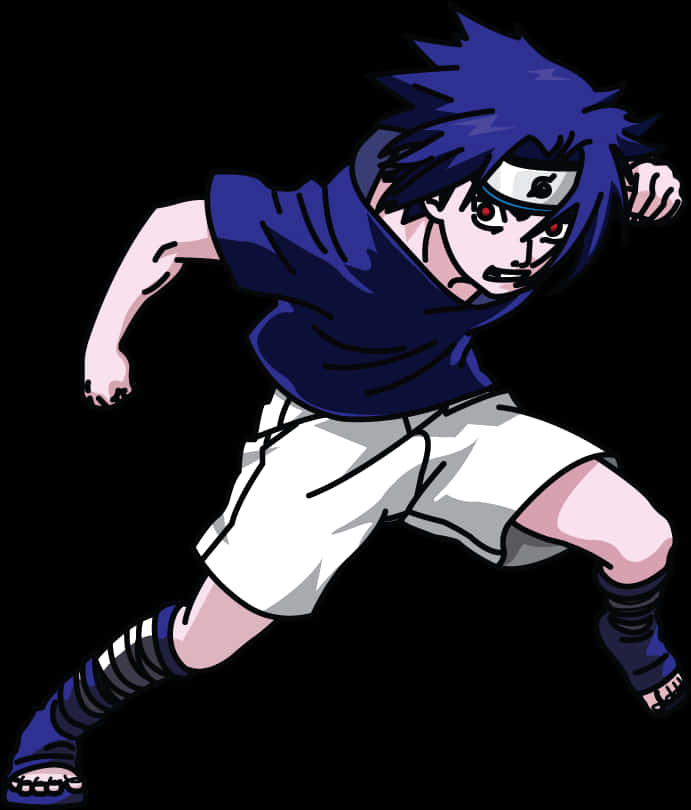 Animated Ninja Sasuke Action Pose PNG Image