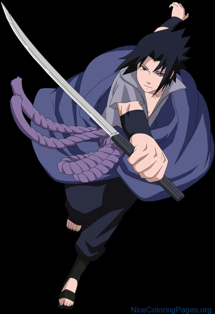 Animated Ninjawith Swordand Rope PNG Image