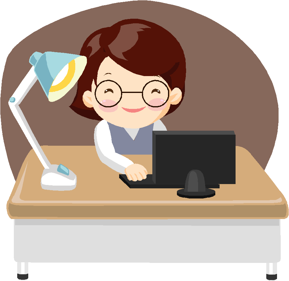 Animated Office Workerat Desk PNG Image