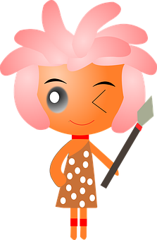 Animated Pink Haired Artist Character PNG Image