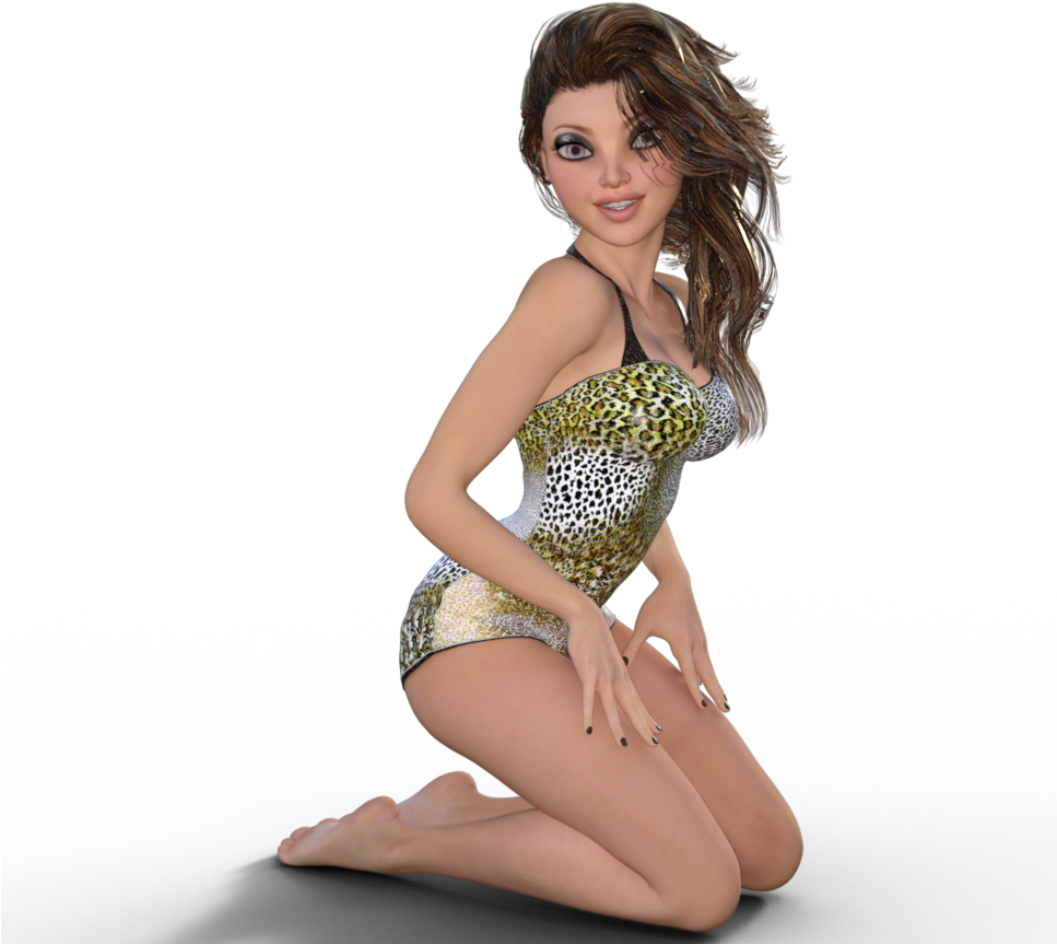 Animated Pinup Modelin Leopard Print PNG Image