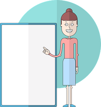 Animated Presenter Girl Pointingat Blank Board PNG Image