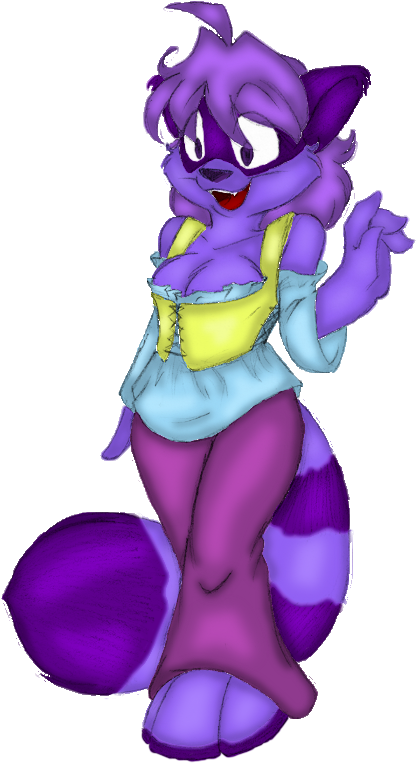 Animated Purple Character_ Cleavage Pose PNG Image