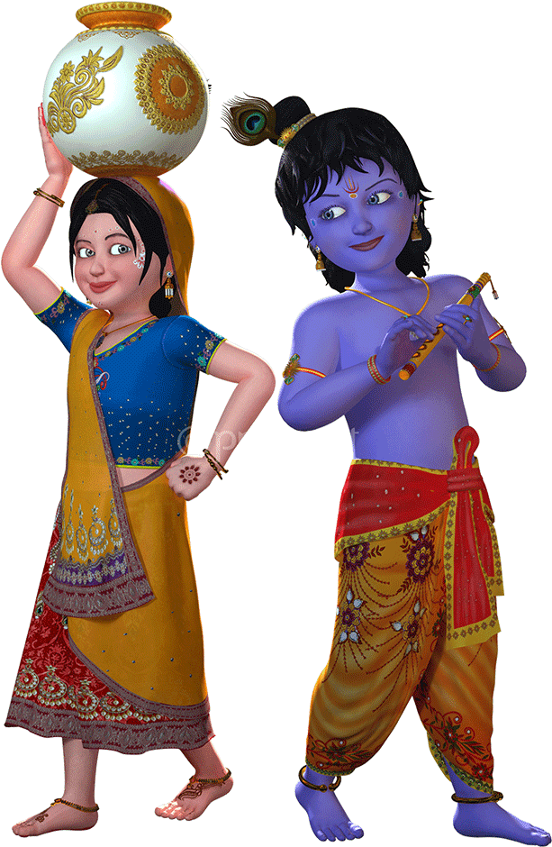 Animated Radha Krishna Together PNG Image