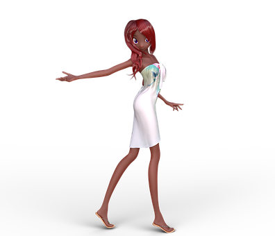 Animated Redhead Womanin White Dress PNG Image