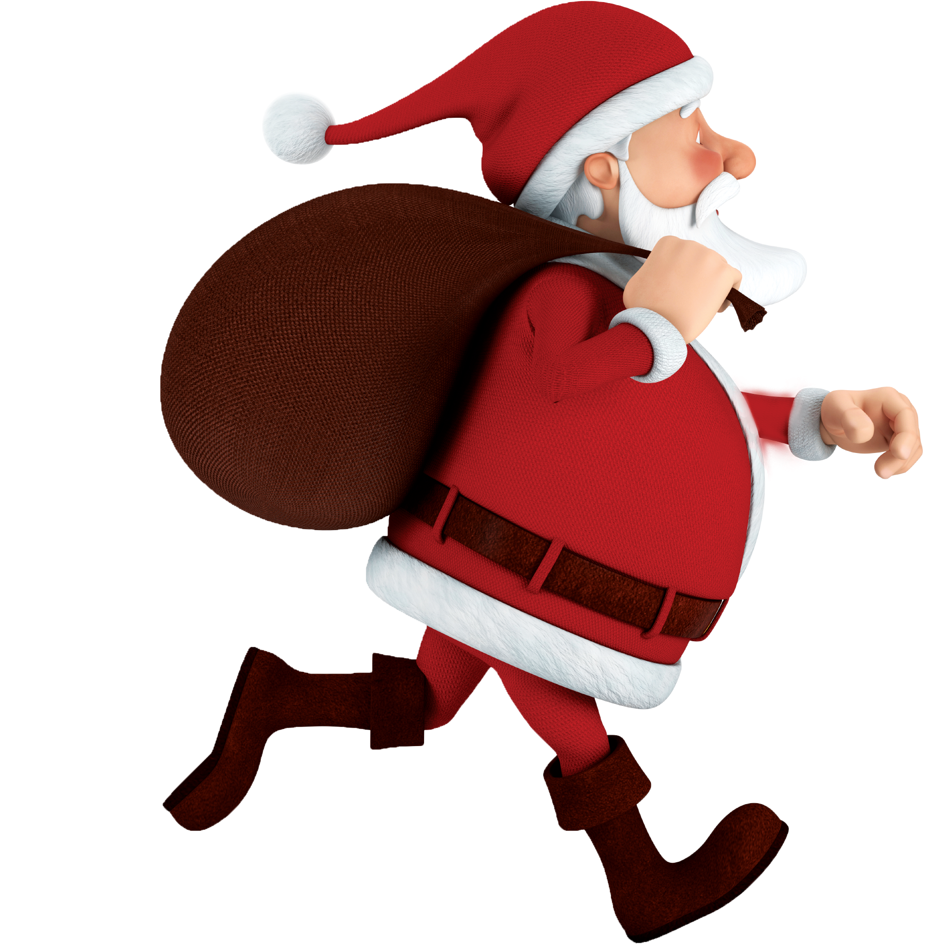 Animated Santa Claus Rushingwith Gift Bag PNG Image