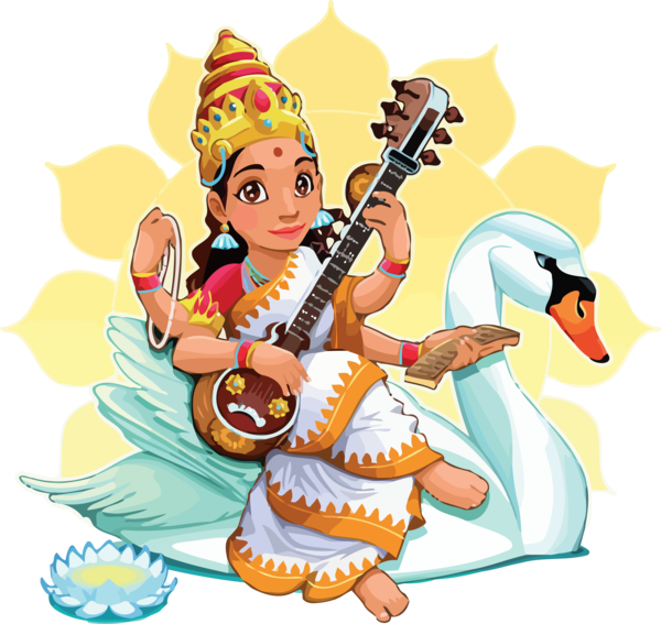 Animated_ Saraswati_ Playing_ Veena PNG Image