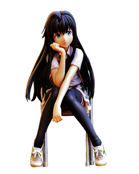 Animated Schoolgirl Pensive Pose PNG Image