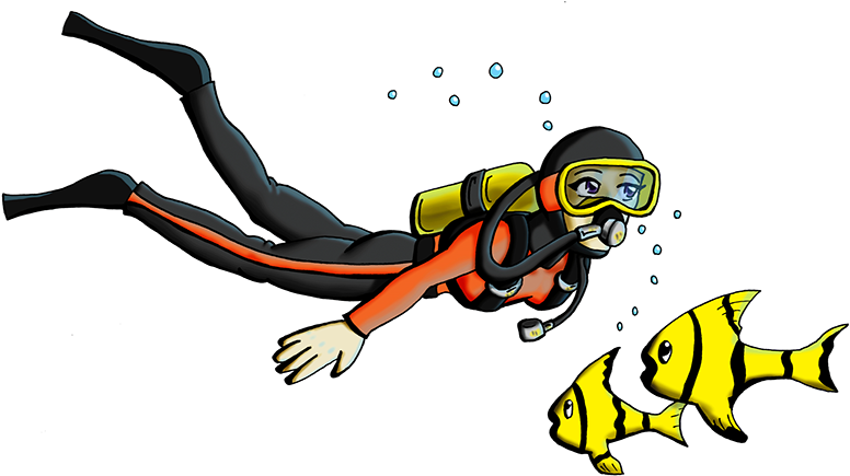 Animated Scuba Diverwith Fish PNG Image