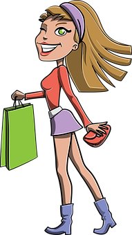 Animated Shopping Girl Cartoon PNG Image