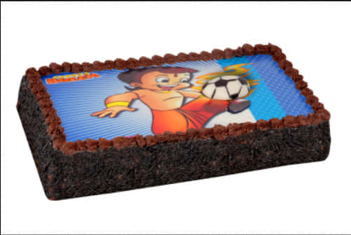 Animated Soccer Theme Cake PNG Image