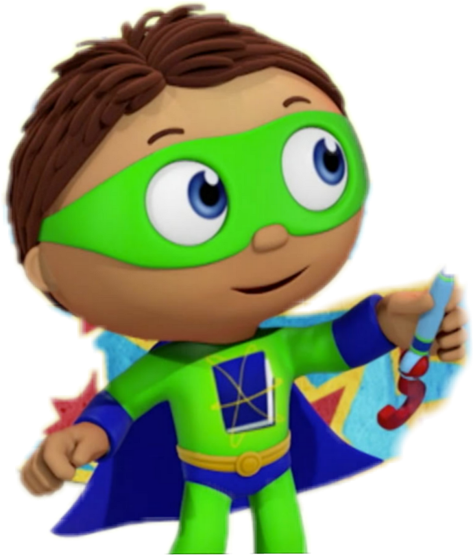 Animated Superhero Child Holding Map PNG Image