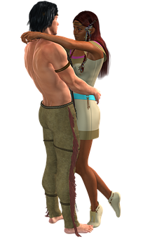 Animated Tribal Couple Embrace PNG Image