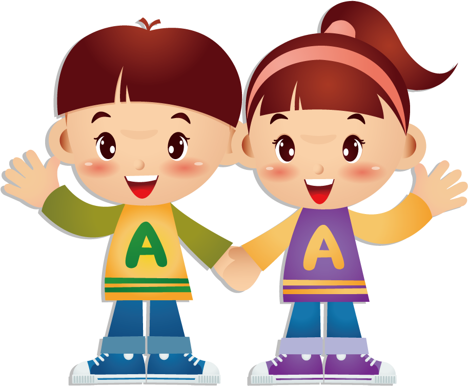 Animated Twin Siblings Waving PNG Image