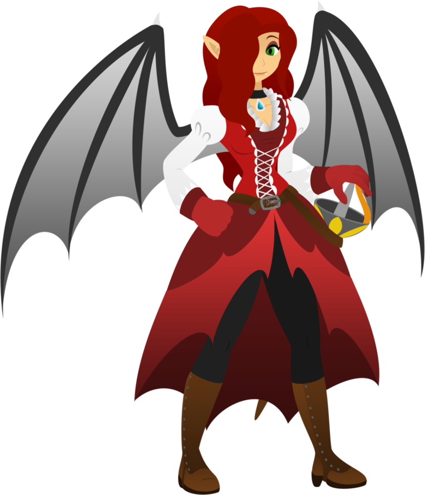 Animated Vampire Characterwith Wingsand Red Dress PNG Image