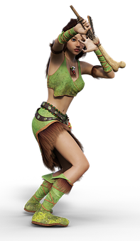 Animated Warrior Woman Pose PNG Image