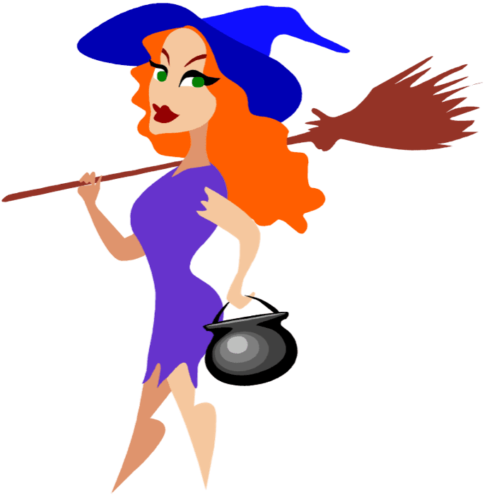 Animated Witchwith Broomand Cauldron PNG Image