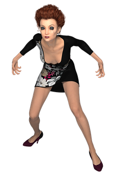 Animated Woman Posingin Black Outfit PNG Image